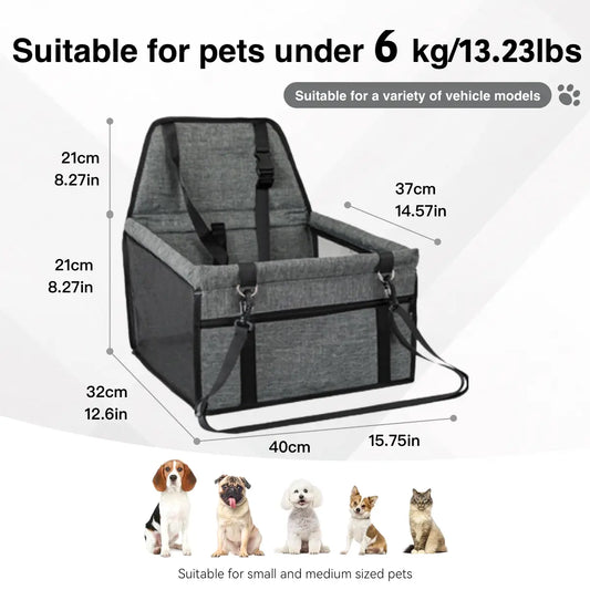 Pet Car Seat – Foldable Travel Safety Booster for Cats & Dogs | Breathable & Easy to Clean with Large Space | Fits Front & Back Seats, Easy to Assemble