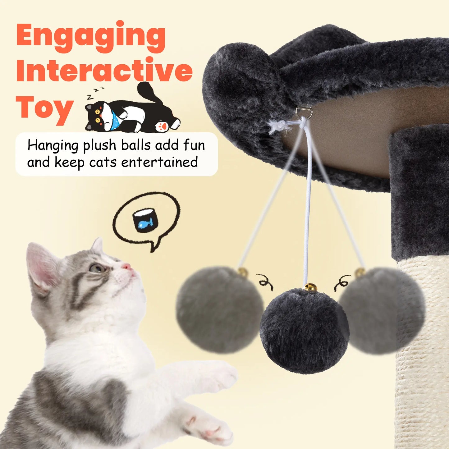 HOOMIC 64-Inch Large Cat Tree – Multi-Level Cat Tower with Durable Activity Center for Indoor Cats,Beige/Dark Grey/Grey/Pink/Leopard Print & Spot Patterns#Summervibes