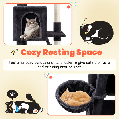 HOOMIC 64-Inch Large Cat Tree – Multi-Level Cat Tower with Durable Activity Center for Indoor Cats,Beige/Dark Grey/Grey/Pink/Leopard Print & Spot Patterns#Summervibes