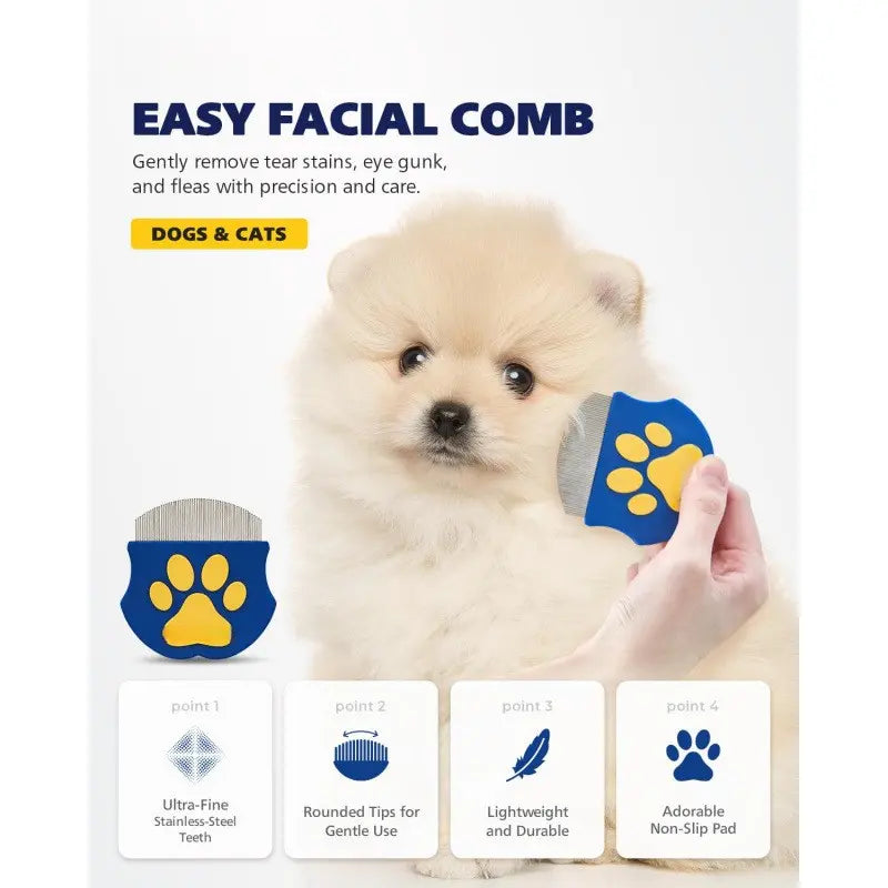 Professional Pet Grooming Comb for Dogs and Cats, Mini Facial Brush for Shedding Control and Flea Removal, Essential Pet Care Tool