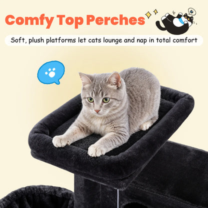 HOOMIC 64-Inch Large Cat Tree – Multi-Level Cat Tower with Durable Activity Center for Indoor Cats,Beige/Dark Grey/Grey/Pink/Leopard Print & Spot Patterns#Summervibes